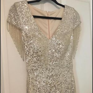 silver sequin evening gown